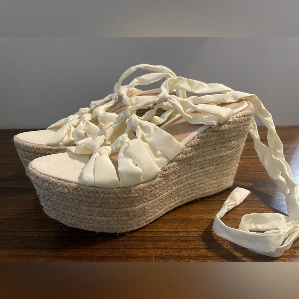 Raul Aparicio, euro 40 or US 9-9.5 women, ribbon ankle wrap platform wedges